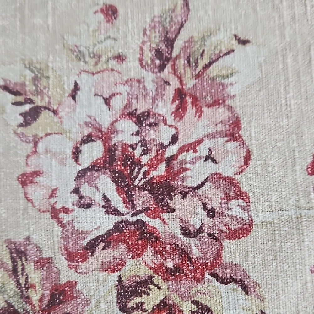 Eddie Bauer Home Vintage Cream Red Pink Floral Cotton Queen Duvet Cover